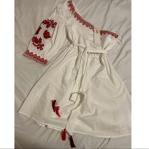 One shoulder embroidered dress